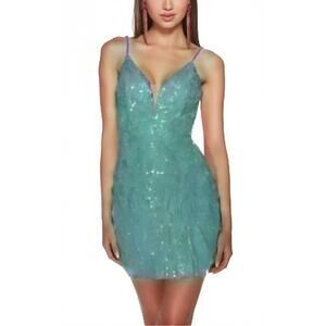NEW ALYCE PARIS sequin lace short dress in lapis blue